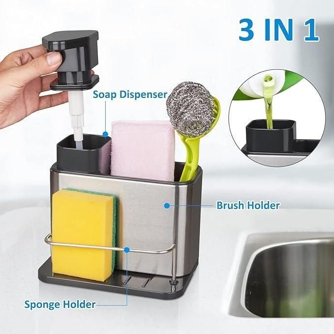 🧽 3-in-1 Kitchen Sink Caddy Stand – Organize, Dispense & Clean Easily